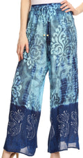 Sakkas Aline Tie-dye Wide-leg Palazzo Pants with Adjustable Waistband#color_Blue