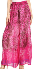 Sakkas Aline Tie-dye Wide-leg Palazzo Pants with Adjustable Waistband#color_Fuchsia/Pink