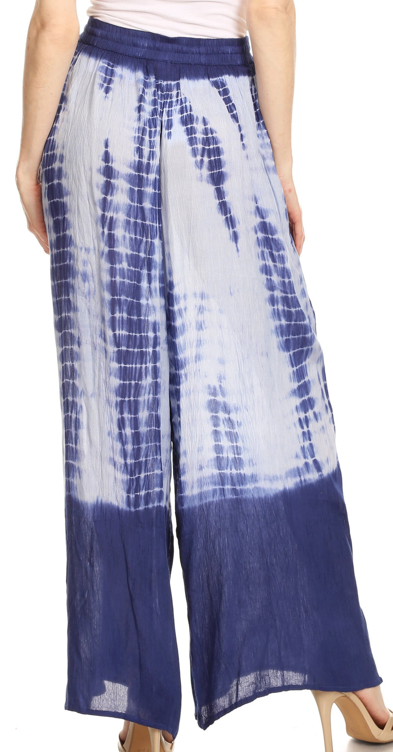 Sakkas Aline Tie-dye Wide-leg Palazzo Pants with Adjustable Waistband