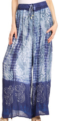 Sakkas Aline Tie-dye Wide-leg Palazzo Pants with Adjustable Waistband#color_Navy