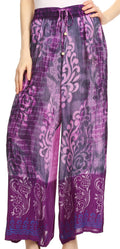 Sakkas Aline Tie-dye Wide-leg Palazzo Pants with Adjustable Waistband#color_Purple