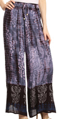 Sakkas Aline Tie-dye Wide-leg Palazzo Pants with Adjustable Waistband#color_PurpleChocoloate