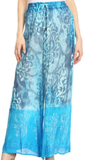 Sakkas Aline Tie-dye Wide-leg Palazzo Pants with Adjustable Waistband#color_Turquoise