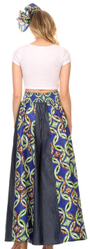 Sakkas Anisa African Wax Print Ankara Dutch Wide Leg Pants with Elastic Waist