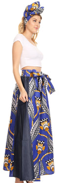 Sakkas Anisa African Wax Print Ankara Dutch Wide Leg Pants with Elastic Waist#color_19-BlueMulti 