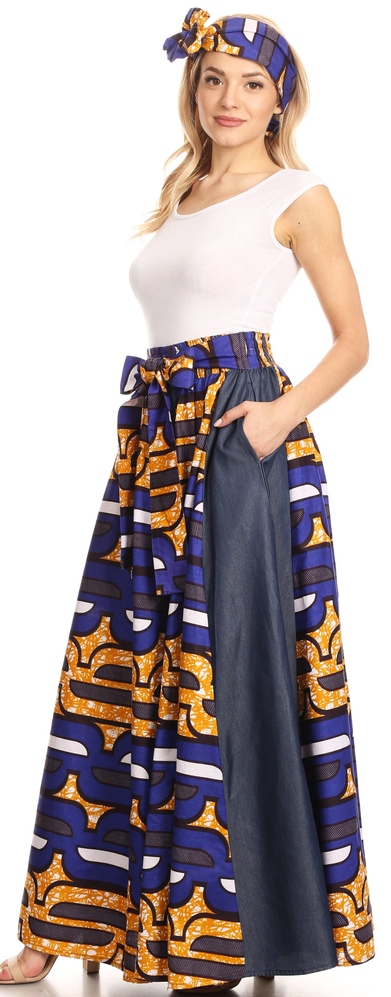 Sakkas Anisa African Wax Print Ankara Dutch Wide Leg Pants with Elasti