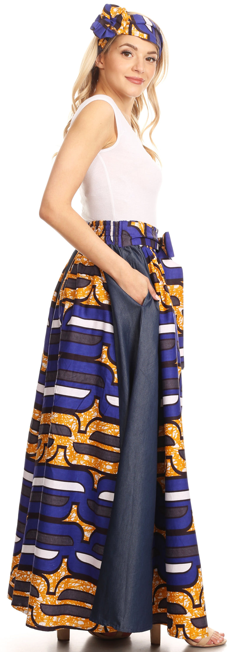 Sakkas Anisa African Wax Print Ankara Dutch Wide Leg Pants with Elastic Waist