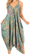 Sakkas Diana Women's Floral Print Casual Spaghetti Strap Jumpsuit Boho w/Pockets#color_20202-Green