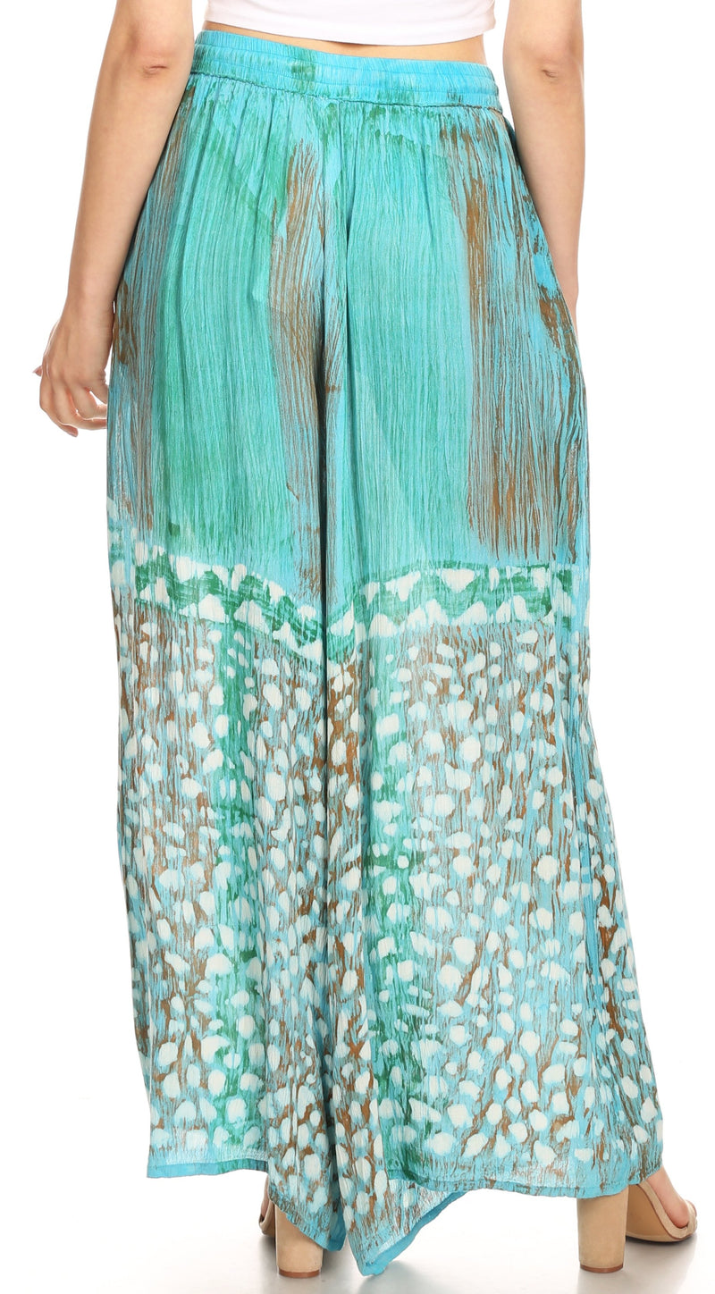Sakkas Arin Women's Casual Maxi Palazzo Wide Leg Pants Elastic Waist & Pockets