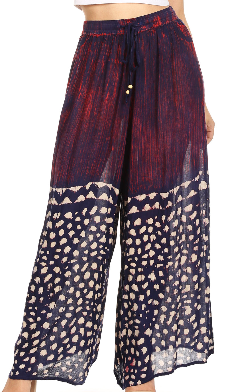 Sakkas Arin Women's Casual Maxi Palazzo Wide Leg Pants Elastic Waist & Pockets