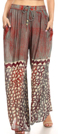 Sakkas Arin Women's Casual Maxi Palazzo Wide Leg Pants Elastic Waist & Pockets#color_P925-C4