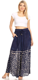 Sakkas Arin Women's Casual Maxi Palazzo Wide Leg Pants Elastic Waist & Pockets