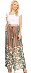 Sakkas Arin Women's Casual Maxi Palazzo Wide Leg Pants Elastic Waist & Pockets