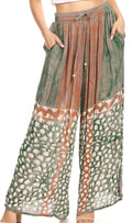 Sakkas Arin Women's Casual Maxi Palazzo Wide Leg Pants Elastic Waist & Pockets#color_P925-C6