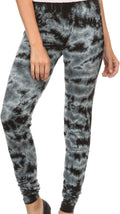 Sakkas Kuntah Long Elastic Waist Adjustable Tie Dye Washed Slim Skinny Pant #color_Black