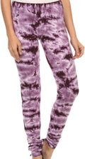 Sakkas Kuntah Long Elastic Waist Adjustable Tie Dye Washed Slim Skinny Pant #color_Purple