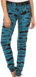 Sakkas Kuntah Long Elastic Waist Adjustable Tie Dye Washed Slim Skinny Pant #color_Teal
