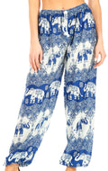 Sakkas Akilla Women's Loose Printed Yoga Elephant Pants Elastic Waist w/Pocket#color_E-Blue