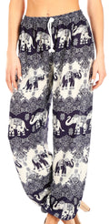 Sakkas Akilla Women's Loose Printed Yoga Elephant Pants Elastic Waist w/Pocket#color_E-Navy
