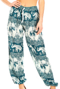 Sakkas Akilla Women's Loose Printed Yoga Elephant Pants Elastic Waist w/Pocket#color_E-Teal