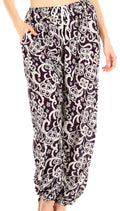 Sakkas Akilla Women's Loose Printed Yoga Elephant Pants Elastic Waist w/Pocket#color_Purple