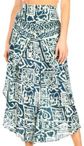 Sakkas Serilda Women's Loose Elephant Batik Boho Wide Leg Pants Elastic Waist#color_Green