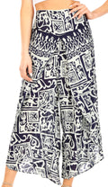 Sakkas Serilda Women's Loose Elephant Batik Boho Wide Leg Pants Elastic Waist#color_Navy