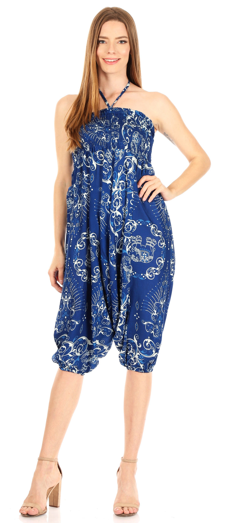 Sakkas Valdis Women's Boho Harem Loose Baggy Jumpsuit Pants Elephant Smock Elastic