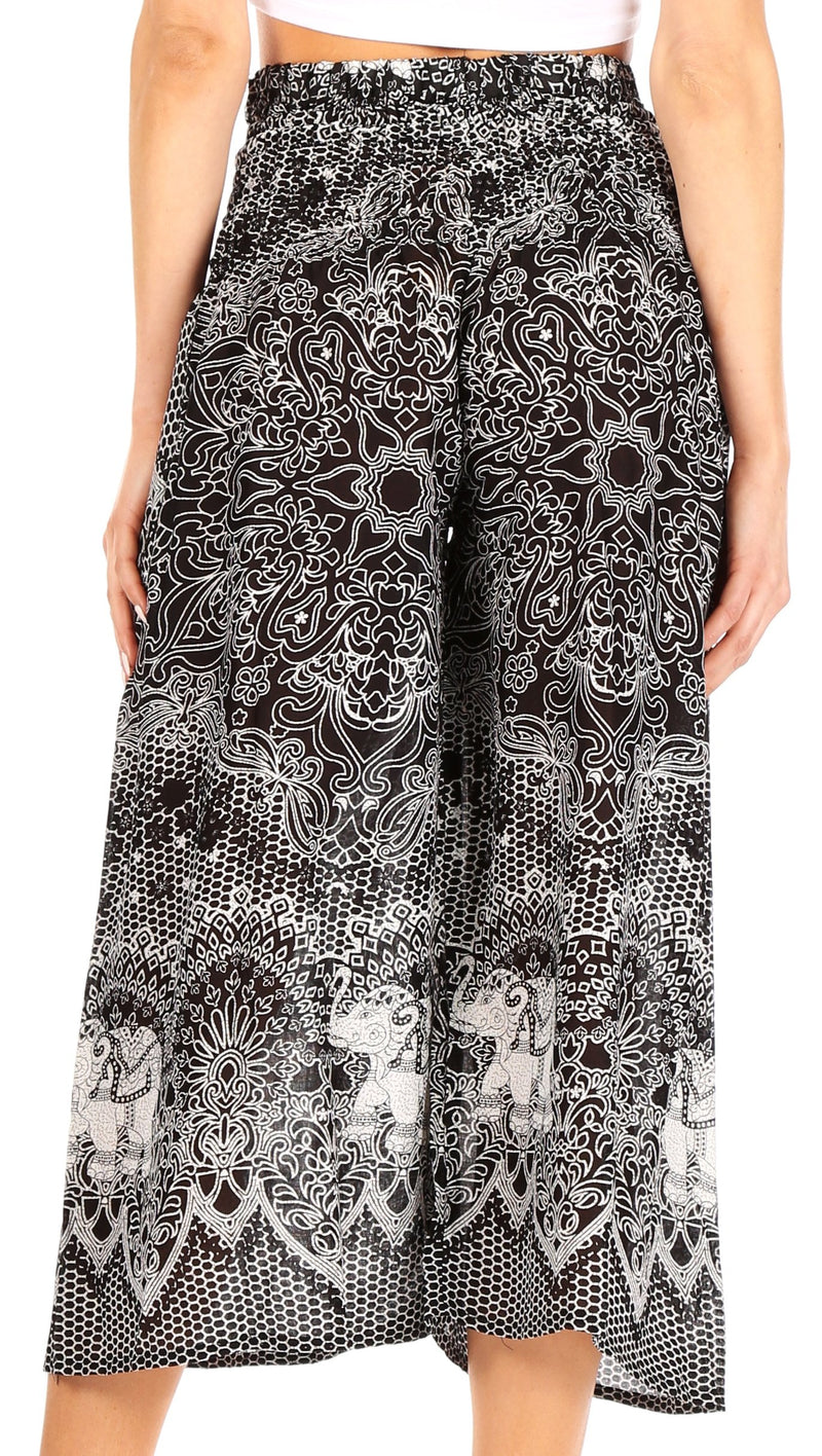 Sakkas Lilja Women's Loose Wide Leg Printed Elephant Pants Elastic Waist w/Pockets