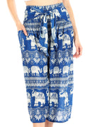 Sakkas Lilja Women's Loose Wide Leg Printed Elephant Pants Elastic Waist w/Pockets#color_E-Blue