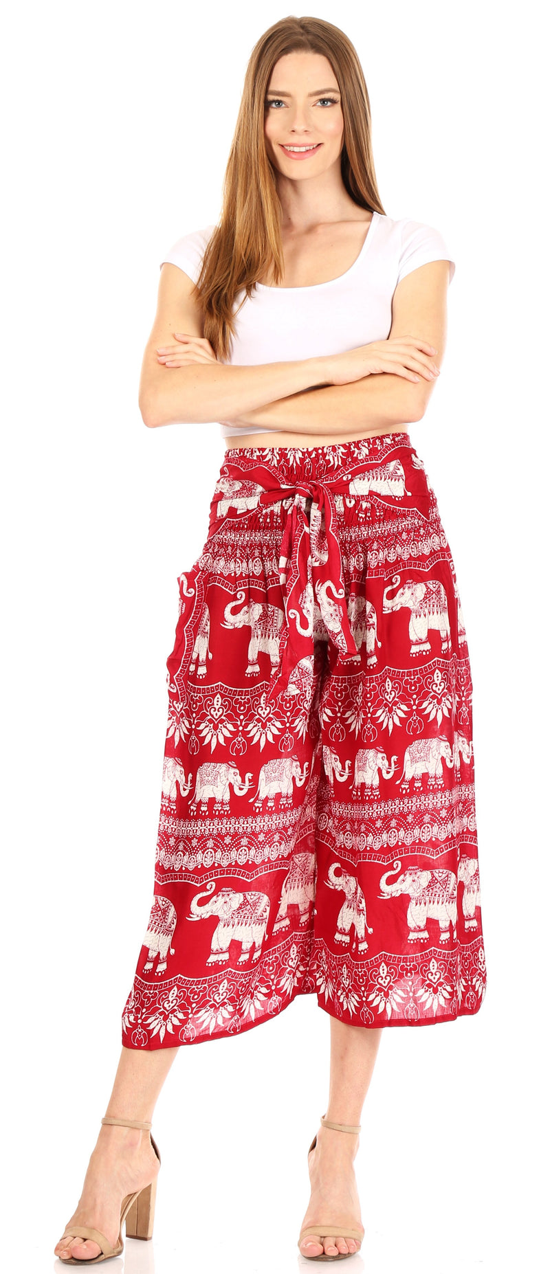 Sakkas Lilja Women's Loose Wide Leg Printed Elephant Pants Elastic Waist w/Pockets