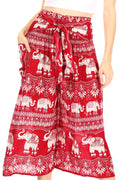 Sakkas Lilja Women's Loose Wide Leg Printed Elephant Pants Elastic Waist w/Pockets#color_E-Burgundy