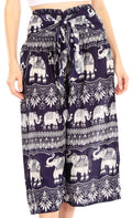Sakkas Lilja Women's Loose Wide Leg Printed Elephant Pants Elastic Waist w/Pockets#color_E-Navy
