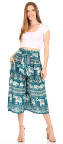 Sakkas Lilja Women's Loose Wide Leg Printed Elephant Pants Elastic Waist w/Pockets