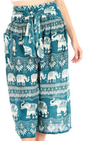 Sakkas Lilja Women's Loose Wide Leg Printed Elephant Pants Elastic Waist w/Pockets#color_E-Teal