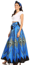 Sakkas Sora Women's Wide Leg Loose African Ankara Print Pants Casual Elastic Waist#color_149-BlueTurquoise