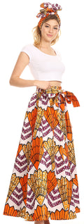 Sakkas Sora Women's Wide Leg Loose African Ankara Print Pants Casual Elastic Waist#color_18-WhiteMulti