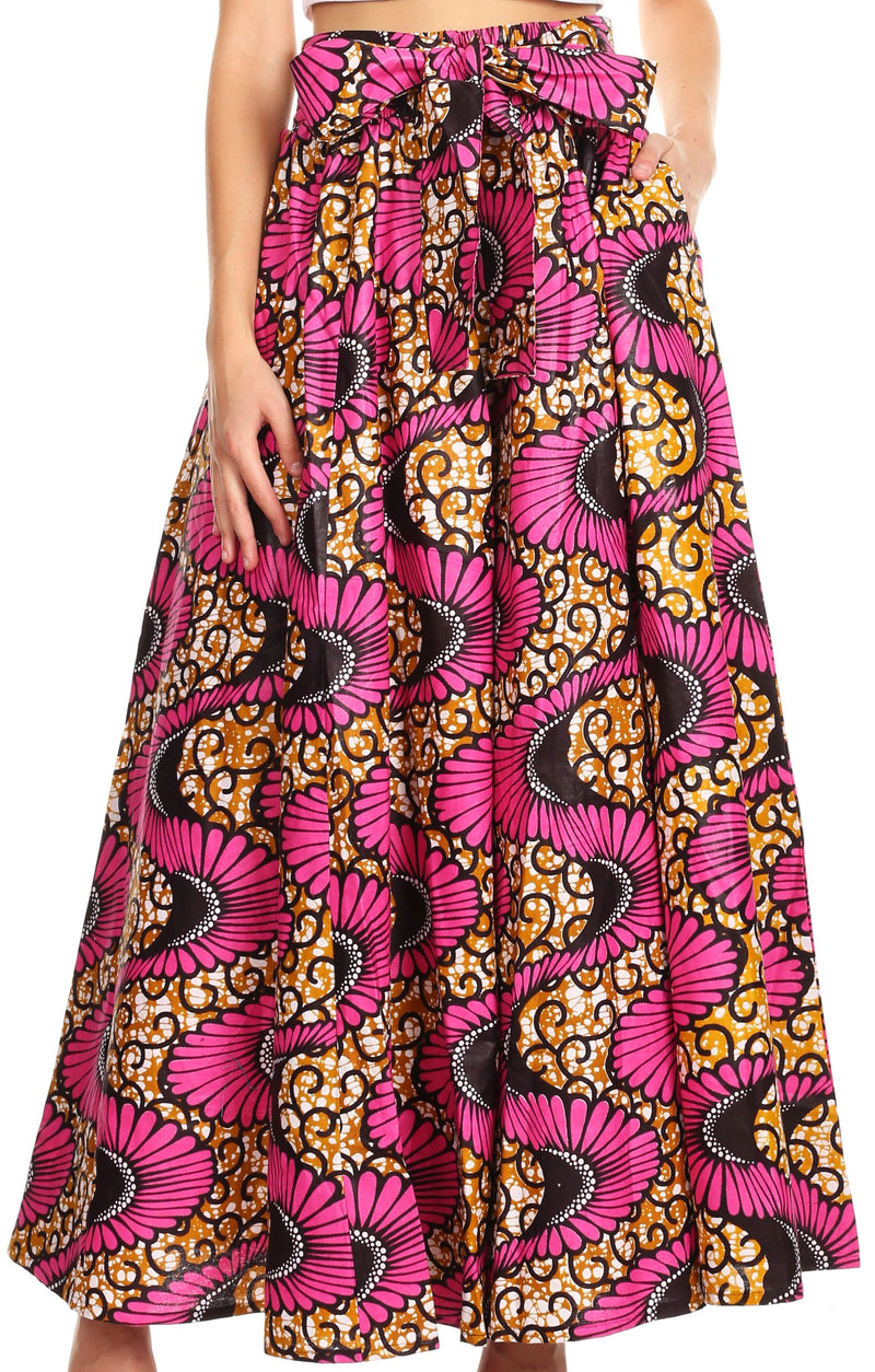 Sakkas Sora Women's Wide Leg Loose African Ankara Print Pants Casual Elastic Waist