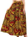 Sakkas Sora Women's Wide Leg Loose African Ankara Print Pants Casual Elastic Waist#color_407-Yellow/Burg