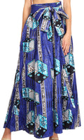 Sakkas Sora Women's Wide Leg Loose African Ankara Print Pants Casual Elastic Waist#color_408-RoyalBlue/Geometric