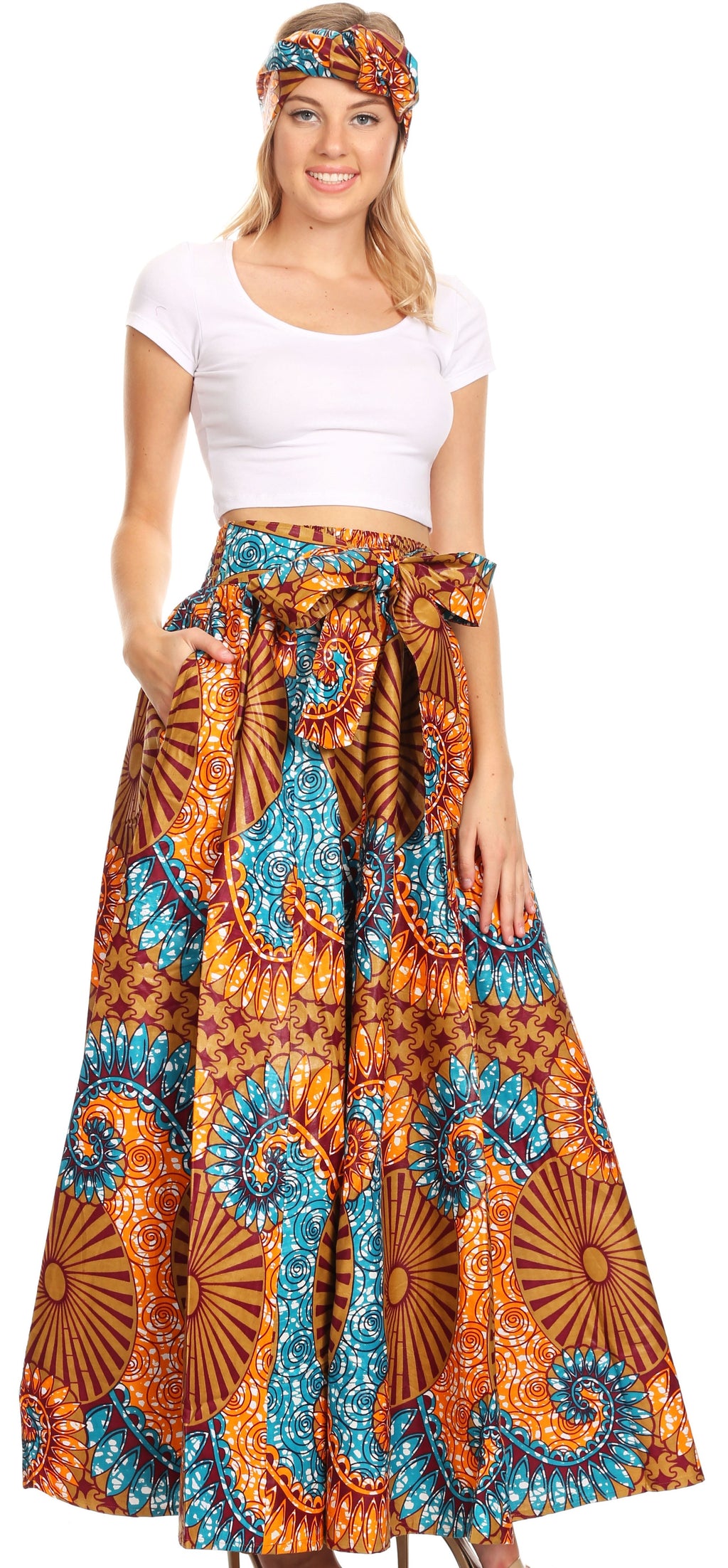 Sakkas Sora Women's Wide Leg Loose African Ankara Print Pants Casual E