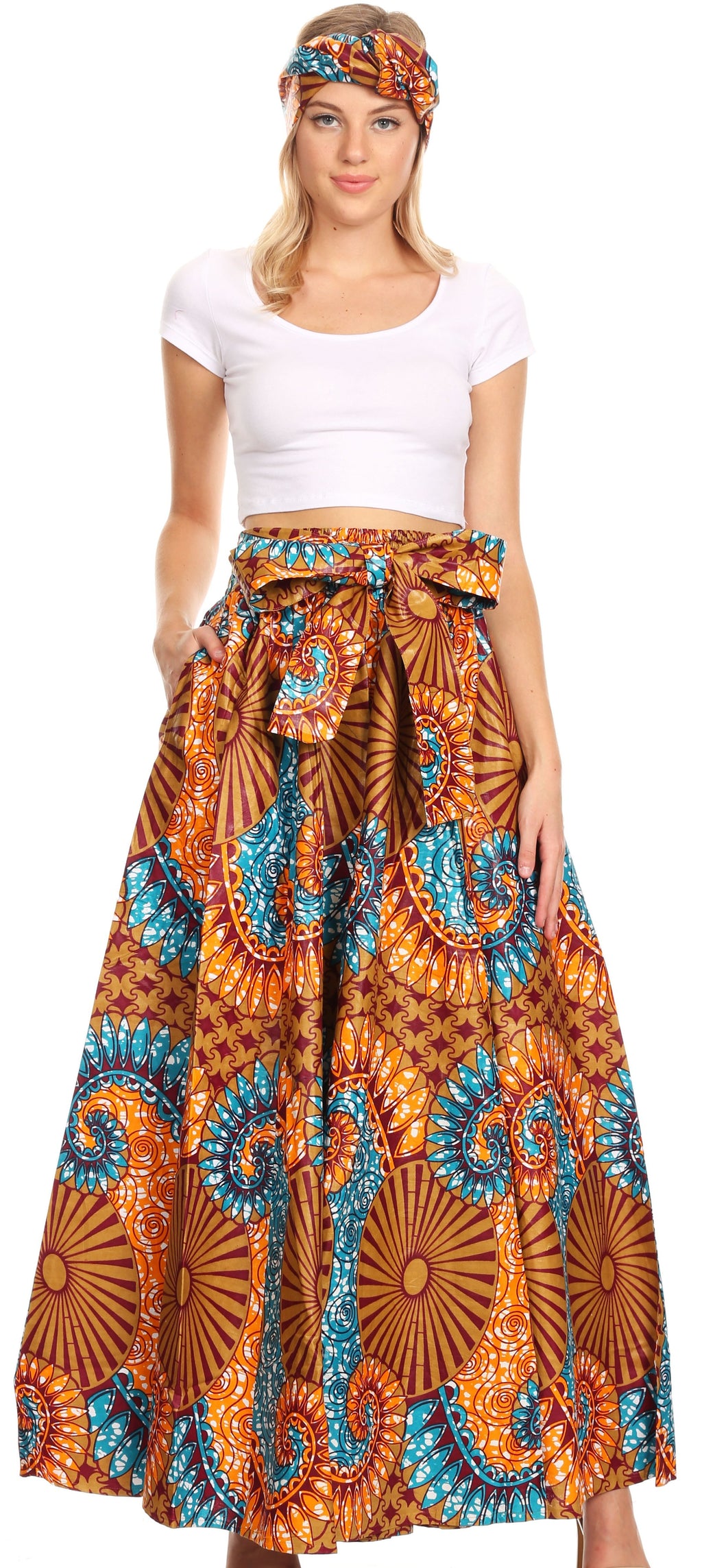 Sakkas Sora Women's Wide Leg Loose African Ankara Print Pants Casual E