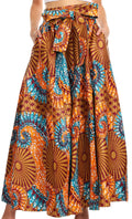 Sakkas Sora Women's Wide Leg Loose African Ankara Print Pants Casual Elastic Waist#color_410-Turquoise/Orange-Tile