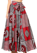 Sakkas Sora Women's Wide Leg Loose African Ankara Print Pants Casual Elastic Waist#color_411-Burgundy/Geometric