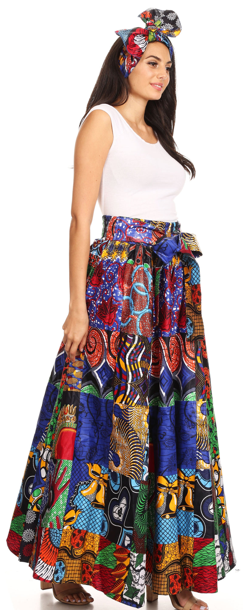 Sakkas Sora Women's Wide Leg Loose African Ankara Print Pants Casual Elastic Waist