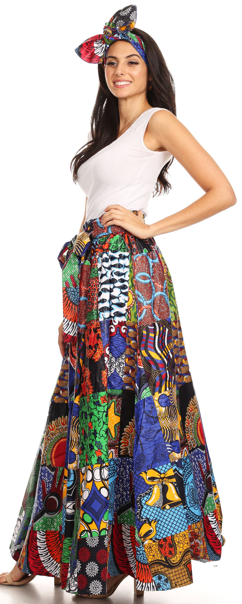 Sakkas Sora Women's Wide Leg Loose African Ankara Print Pants Casual Elastic Waist