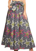 Sakkas Sora Women's Wide Leg Loose African Ankara Print Pants Casual Elastic Waist#color_415-Black/Multi/Stars