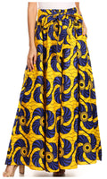Sakkas Sora Women's Wide Leg Loose African Ankara Print Pants Casual Elastic Waist#color_417-Blue/Yellow-Fan