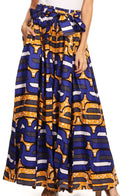 Sakkas Sora Women's Wide Leg Loose African Ankara Print Pants Casual Elastic Waist#color_418-Blue/yellow