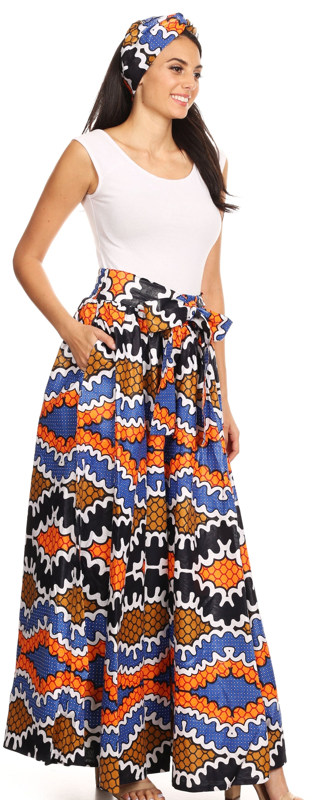 Sakkas Sora Women's Wide Leg Loose African Ankara Print Pants Casual E